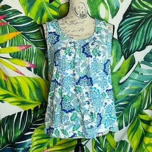 Talbots SP White Blue Green Paisley Floral Stretchy Nylon Spring Summer Tank Top